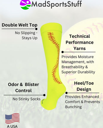 MadSportsStuff socks Softball Socks with Stitches Over the Calf (multiple colors)