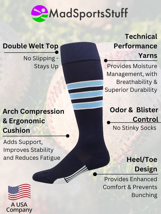 MadSportsStuff socks Striped Baseball Socks Over the Calf Dugout Pattern D