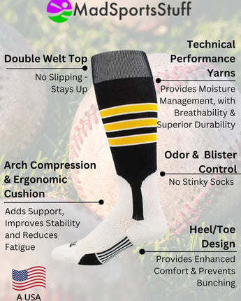 MadSportsStuff socks Striped Baseball Stirrup Socks Dugout Pattern D