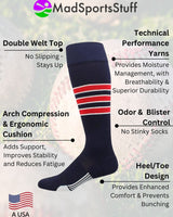 Striped Softball Socks Over the Calf Dugout Pattern D