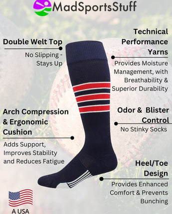Striped Softball Socks Over the Calf Dugout Pattern D
