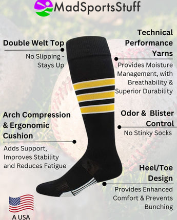 Striped Softball Socks Over the Calf Dugout Pattern D