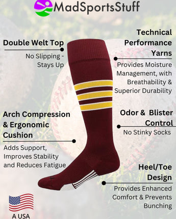 Striped Softball Socks Over the Calf Dugout Pattern D
