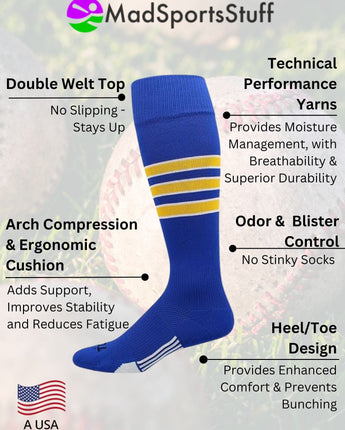 Striped Softball Socks Over the Calf Dugout Pattern D