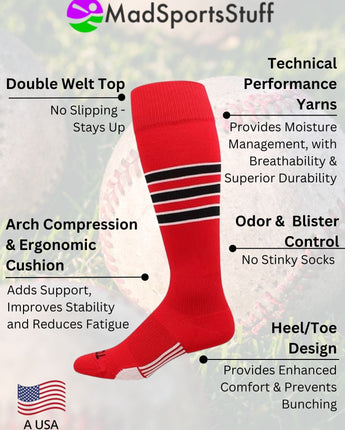 Striped Softball Socks Over the Calf Dugout Pattern D