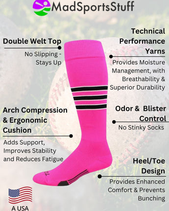 Striped Softball Socks Over the Calf Dugout Pattern D