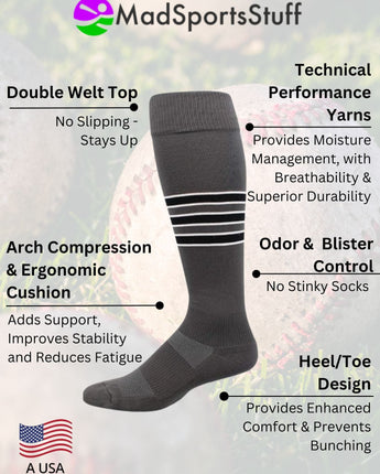Striped Softball Socks Over the Calf Dugout Pattern D