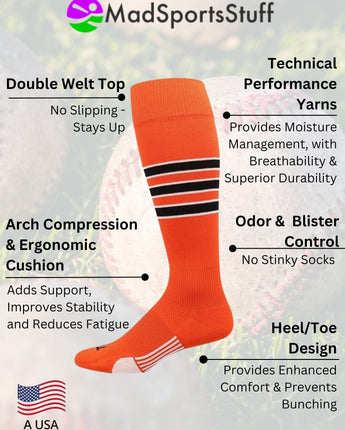 Striped Softball Socks Over the Calf Dugout Pattern D