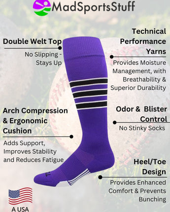 Striped Softball Socks Over the Calf Dugout Pattern D