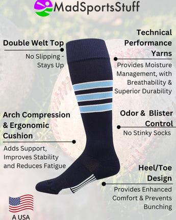 Striped Softball Socks Over the Calf Dugout Pattern D