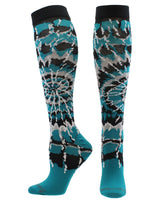 MadSportsStuff socks Teal/Black/White / Large Crazy Tie Dye Socks Over the Calf