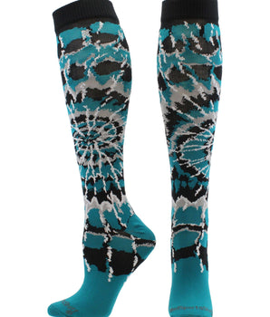 MadSportsStuff socks Teal/Black/White / Large Crazy Tie Dye Socks Over the Calf