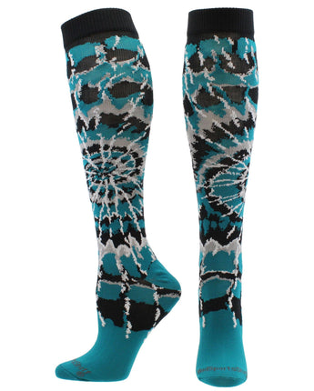 MadSportsStuff socks Teal/Black/White / Large Crazy Tie Dye Socks Over the Calf