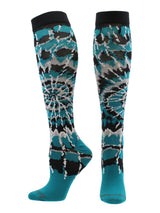MadSportsStuff socks Teal/Black/White / Large Crazy Tie Dye Socks Over the Calf