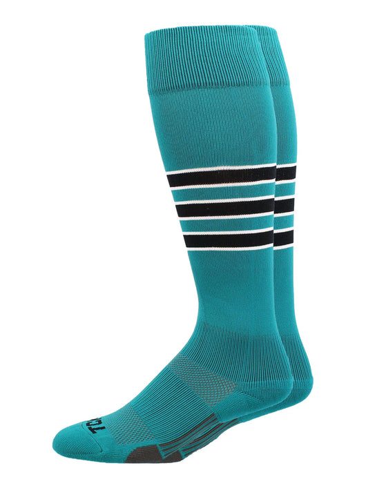 MadSportsStuff socks Teal/Black/White / X-Large Striped Baseball Socks Over the Calf Dugout Pattern D
