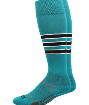 MadSportsStuff socks Teal/Black/White / X-Large Striped Baseball Socks Over the Calf Dugout Pattern D