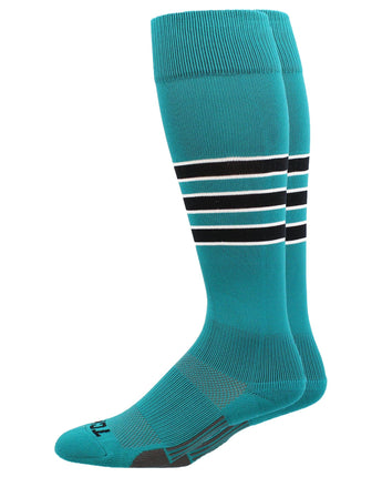 MadSportsStuff socks Teal/Black/White / X-Large Striped Baseball Socks Over the Calf Dugout Pattern D