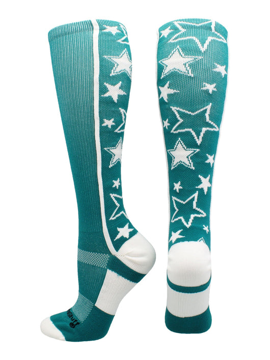 MadSportsStuff socks Teal/White / Large Crazy Socks with Stars Over the Calf Socks (multiple colors)