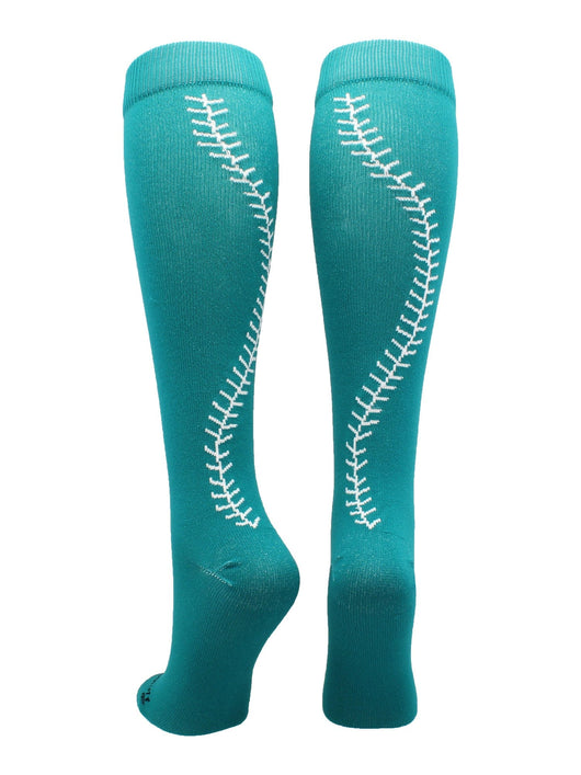 MadSportsStuff socks Teal/White / Large Softball Socks with Stitches Over the Calf (multiple colors)