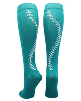 MadSportsStuff socks Teal/White / Large Softball Socks with Stitches Over the Calf (multiple colors)