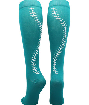 MadSportsStuff socks Teal/White / Large Softball Socks with Stitches Over the Calf (multiple colors)