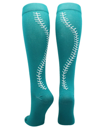 MadSportsStuff socks Teal/White / Large Softball Socks with Stitches Over the Calf (multiple colors)
