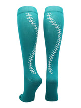 MadSportsStuff socks Teal/White / Large Softball Socks with Stitches Over the Calf (multiple colors)