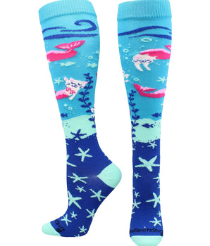 MadSportsStuff socks Turquoise / Large Half Cat Half Mermaid -  Purrmaid Athletic Over the Calf Socks