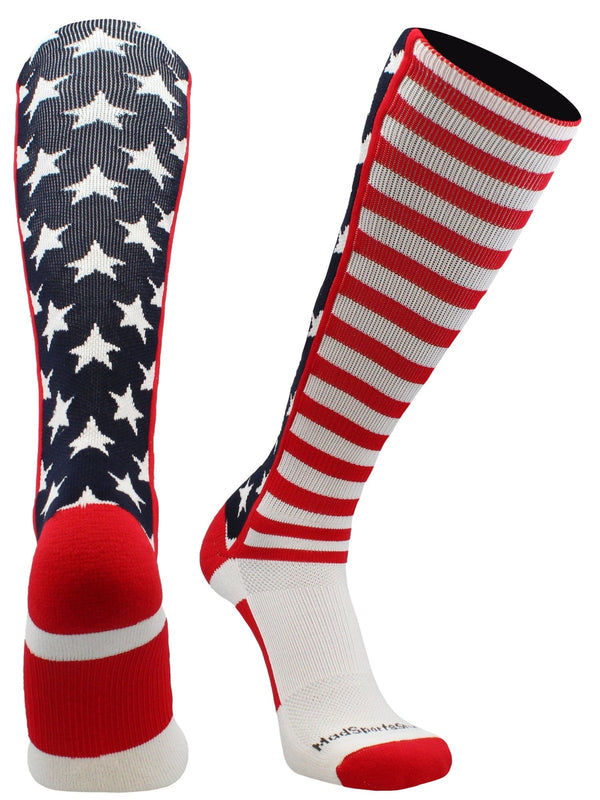 MadSportsStuff socks USA American Flag Stars and Stripes Over the Calf Socks