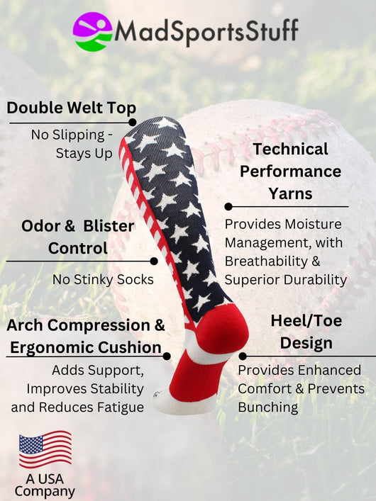MadSportsStuff socks USA American Flag Stars and Stripes Over the Calf Socks