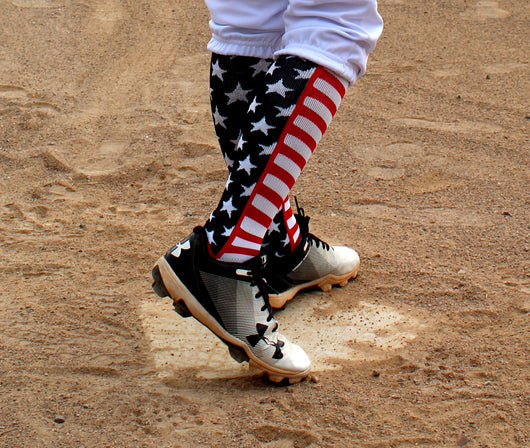 MadSportsStuff socks USA American Flag Stars and Stripes Over the Calf Socks
