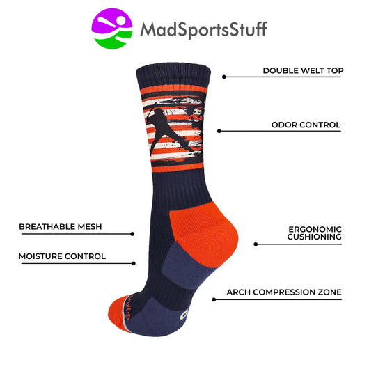 MadSportsStuff socks USA Flag Baseball Player Athletic Crew Socks