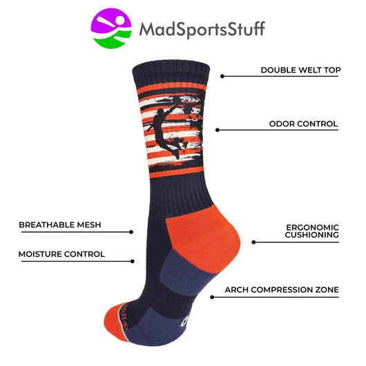 MadSportsStuff socks USA Flag Basketball Player Athletic Crew Socks