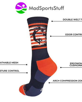 MadSportsStuff socks USA Flag Basketball Player Athletic Crew Socks