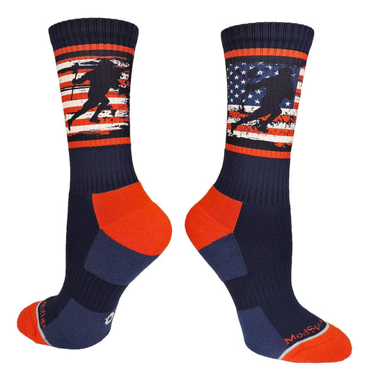 MadSportsStuff socks USA Flag Lacrosse Player Athletic Crew Socks