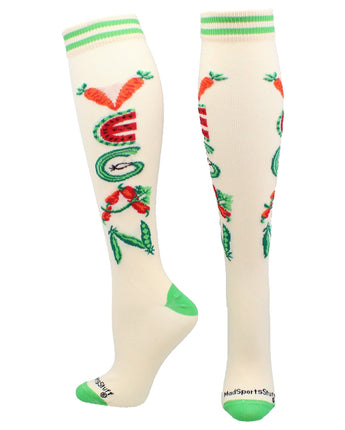 MadSportsStuff socks Vegan - Natural/Lime / Large Personality Word Socks Over the Calf Length