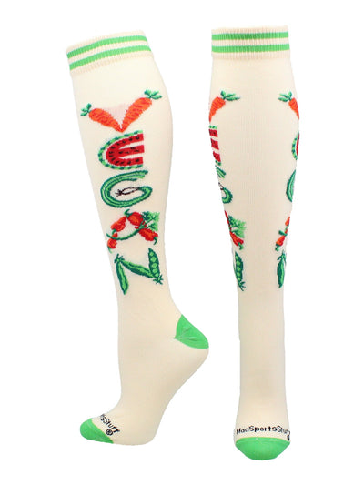MadSportsStuff socks Vegan - Natural/Lime / Large Personality Word Socks Over the Calf Length