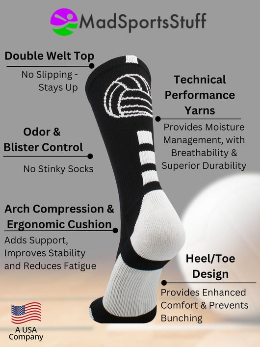 MadSportsStuff socks Volleyball Logo Crew Socks (multiple colors)