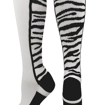 MadSportsStuff socks White/Black / Medium Crazy Socks with Safari Tiger Stripes Over the Calf Socks (multiple colors)