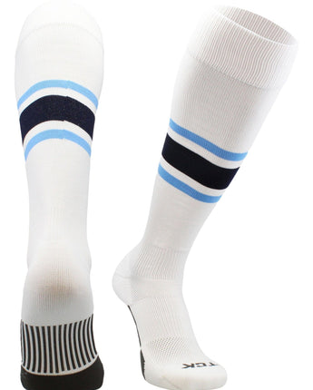 MadSportsStuff socks White/Columbia Blue/Navy / X-Large Striped Baseball Socks Over the Calf Dugout Pattern E