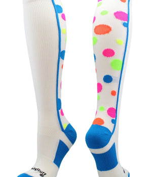 MadSportsStuff socks White/Multi-Neon / Large Crazy Socks with Dots Over the Calf Socks Multi Colors