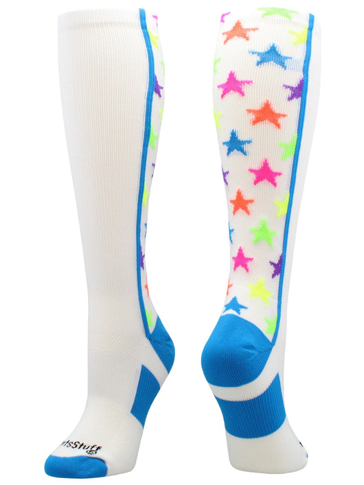 MadSportsStuff socks White/Multi-Neon / Small All Stars Socks Over the Calf Socks Softball Soccer