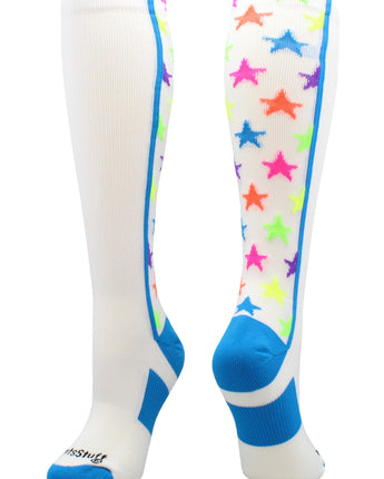 MadSportsStuff socks White/Multi-Neon / Small All Stars Socks Over the Calf Socks Softball Soccer