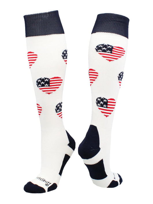 MadSportsStuff socks White/Navy/Red / Large Love USA American Flag Heart Socks Over the Calf