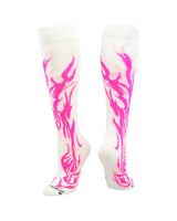 MadSportsStuff socks White/Neon Pink/Pale Pink / Large Flame Socks Athletic Over the Calf Socks (multiple colors)