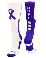 MadSportsStuff socks White/Purple/Graphite / Large Relay for Life Hope Cancer Awareness Athletic Crew Socks