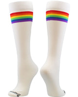 MadSportsStuff socks White/Rainbow / Large Crazy Retro Rainbow Socks with Stripes For Soccer Softball