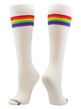 MadSportsStuff socks White/Rainbow / Large Crazy Retro Rainbow Socks with Stripes For Soccer Softball