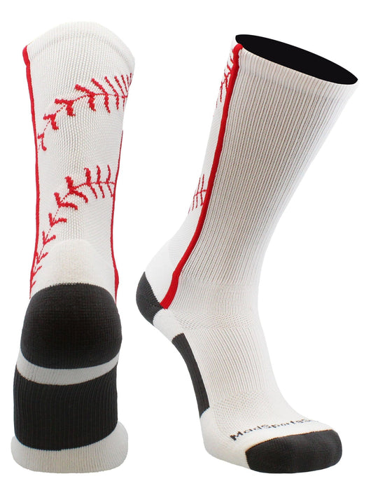 MadSportsStuff socks White/Red / Large Softball Socks or Baseball Socks with stitches in crew length (multiple colors)