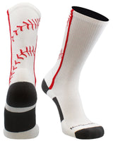 MadSportsStuff socks White/Red / Large Softball Socks or Baseball Socks with stitches in crew length (multiple colors)